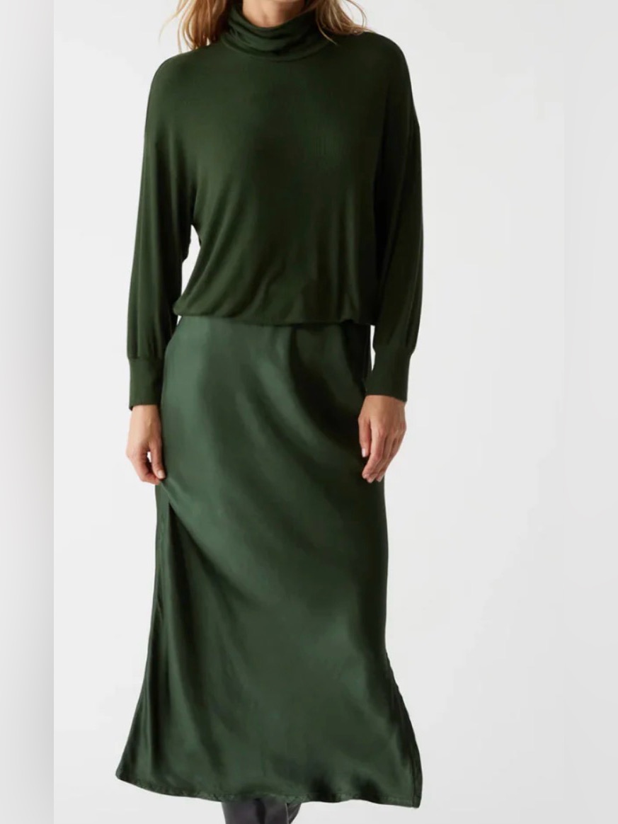 Nwt Michael Stars Padma Mixed Fabric Dress - Dark Matcha (Green) Small New